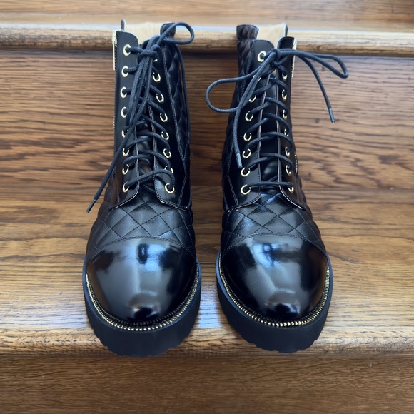 NEW Ron White Tiffany Combat Boot bBlack Weatherproof shine Calf and Nappa - Picture 2 of 10